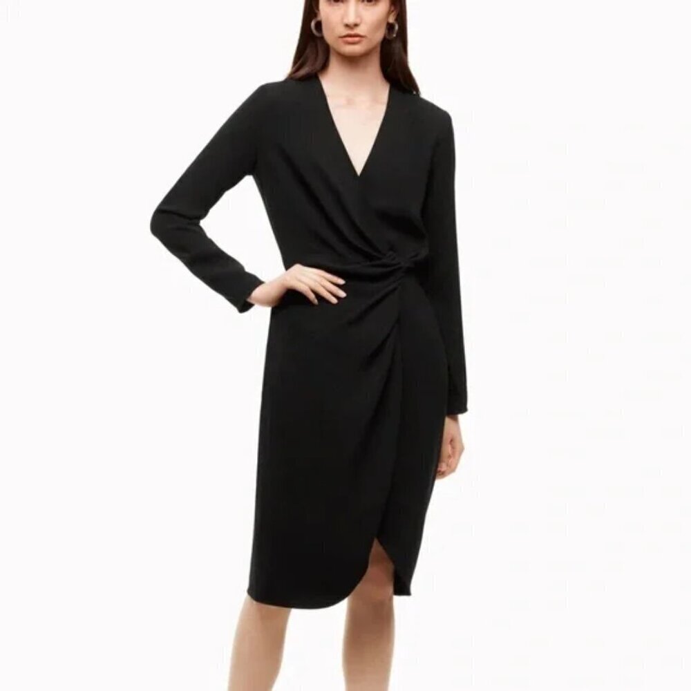 Aritzia Babaton Tadao Dress Black- Long Sleeve V-Neckline Midi Dress-Size Medium